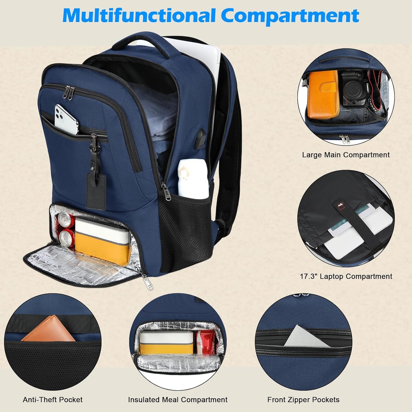 USB Travel Lunch Bag | Waterproof Laptop Cooler Backpack