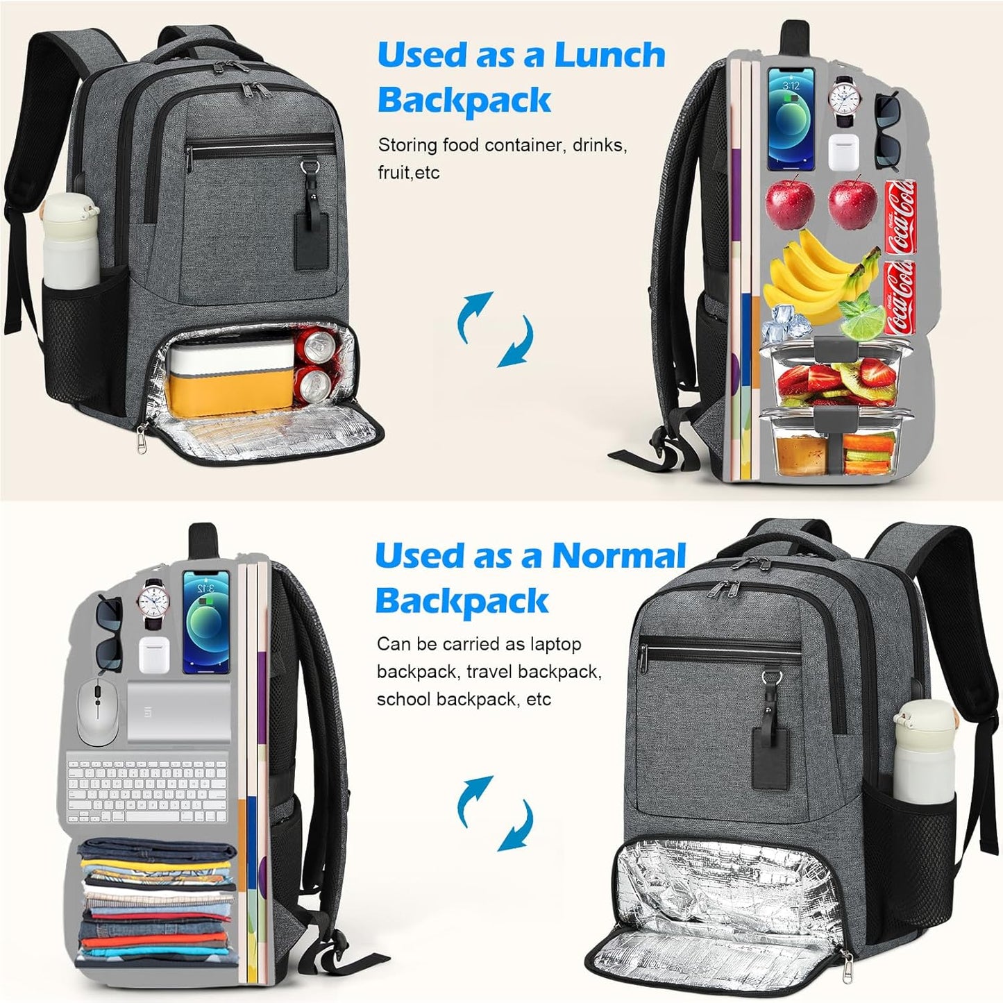 USB Travel Lunch Bag | Waterproof Laptop Cooler Backpack