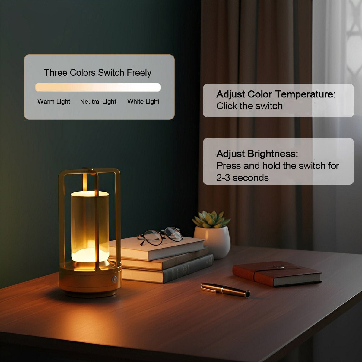 Cordless USB Touch Dimming Lantern Table Lamp