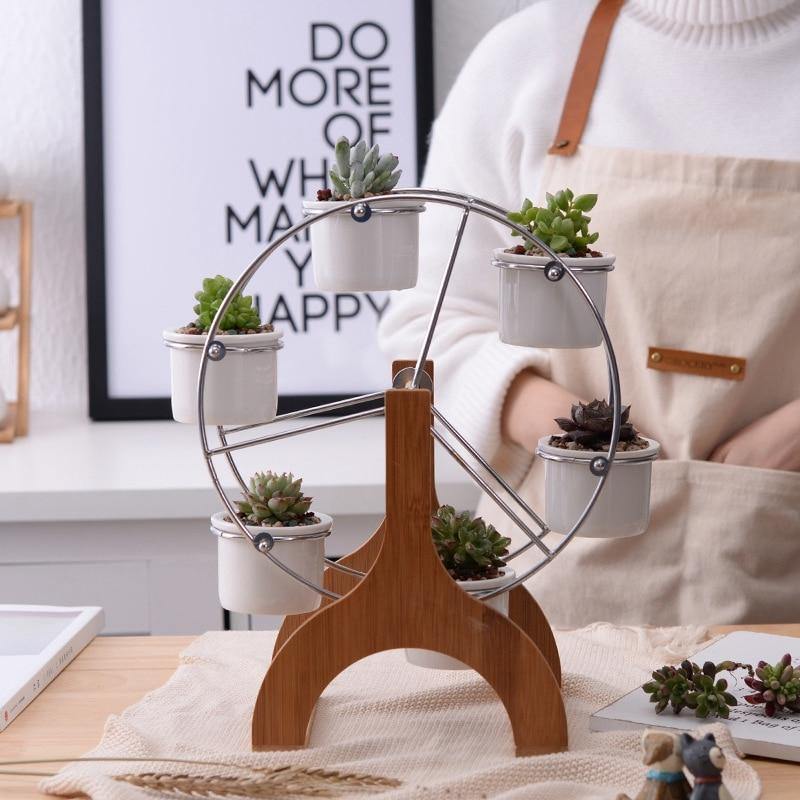 Wood Stand Succulent Planter Set