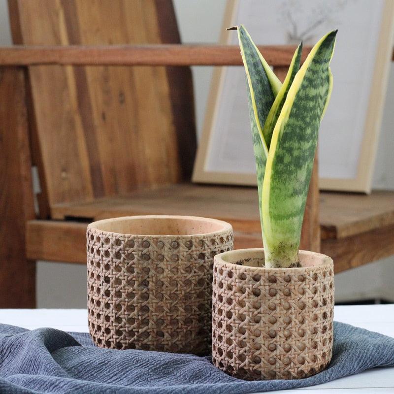 Woven Texture Concrete Planter Pot