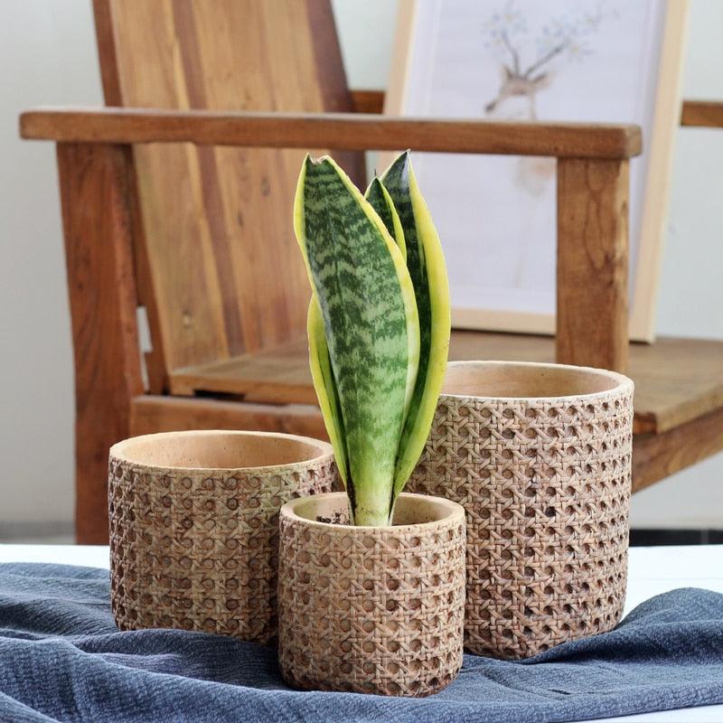 Woven Texture Concrete Planter Pot