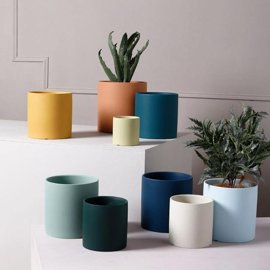 Modern Color Block Ceramic Planter Set