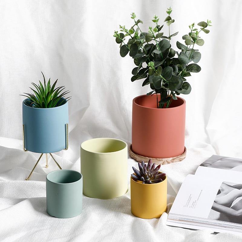 Modern Color Block Ceramic Planter Set