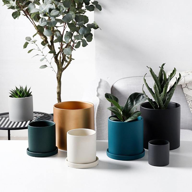Modern Color Block Ceramic Planter Set