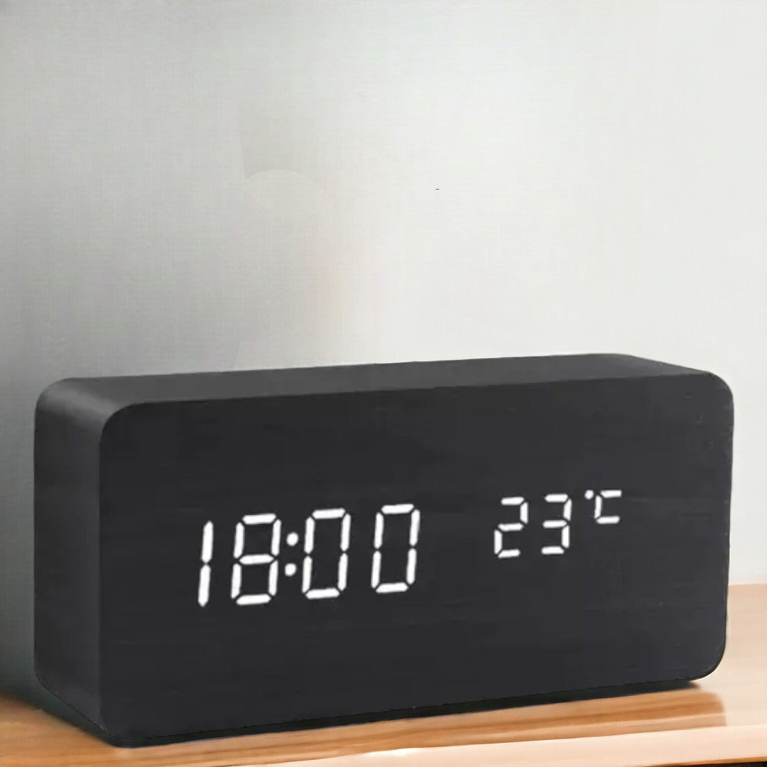 Smart LED Alarm Clock | Voice-Activated Modern Wooden Clock