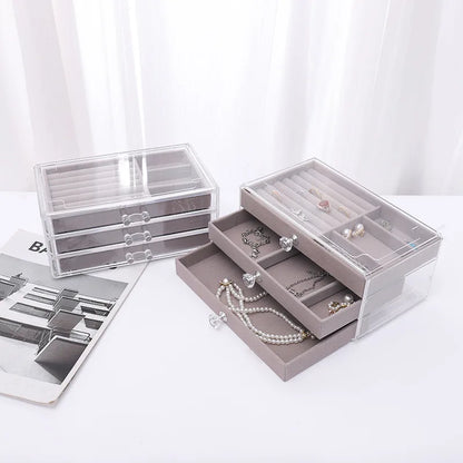 Three-Layer Transparent Jewellery Box-GRAY-State of Style