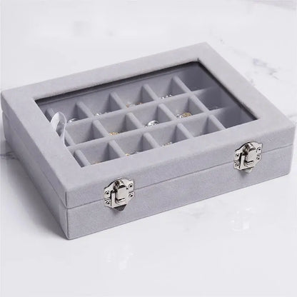 Velvet Transparent Lid Jewellery Box-BEIGE-State of Style