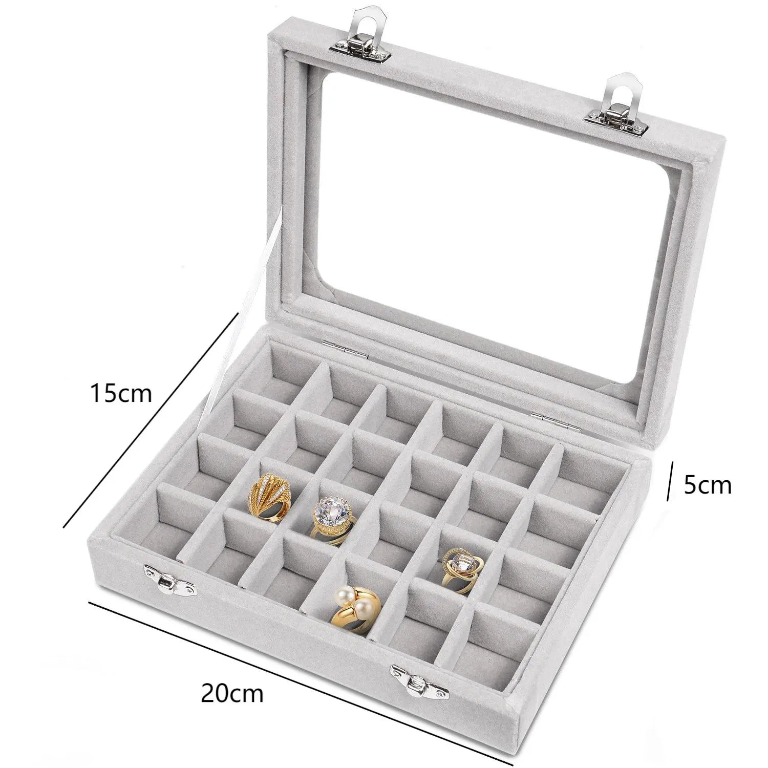 Velvet Transparent Lid Jewellery Box-BEIGE-State of Style