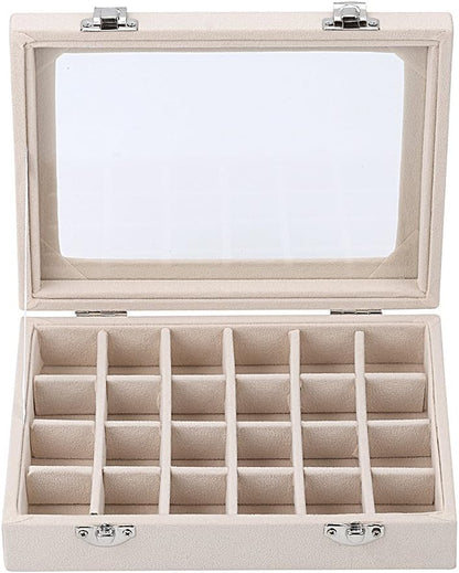 Velvet Transparent Lid Jewellery Box-BEIGE-State of Style