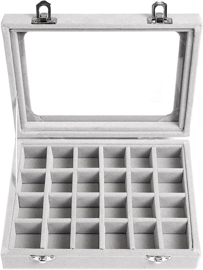 Velvet Transparent Lid Jewellery Box-BEIGE-State of Style