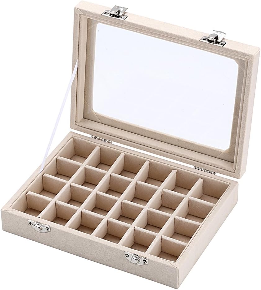Velvet Transparent Lid Jewellery Box-BEIGE-State of Style