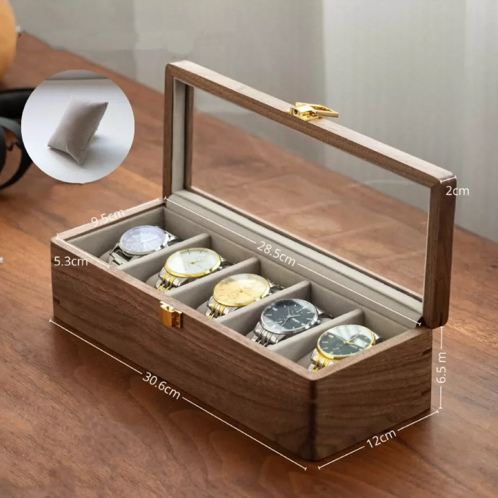 Walnut Watch Display Case with Glass Top