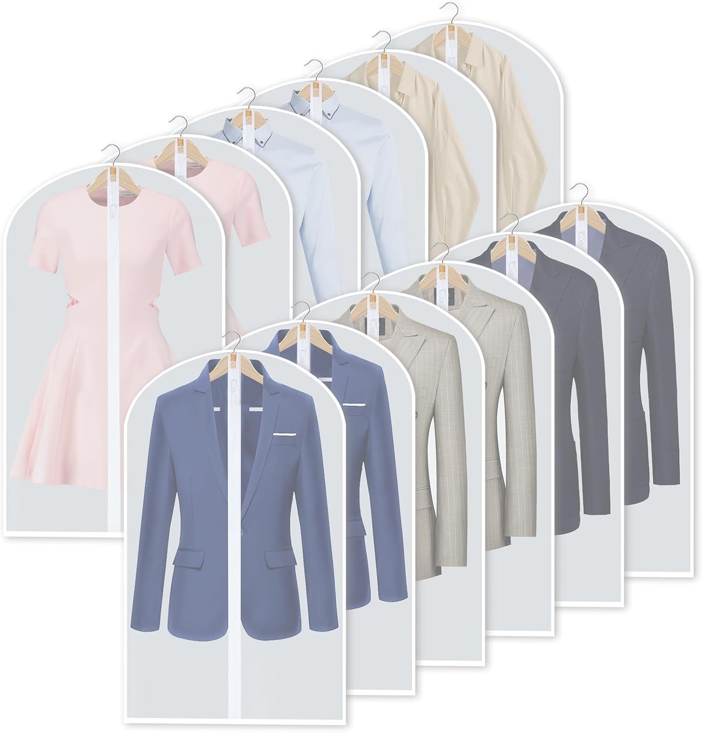 12-Pack Clear Clothes Garment Bag | PEVA Hanging Suit Storage