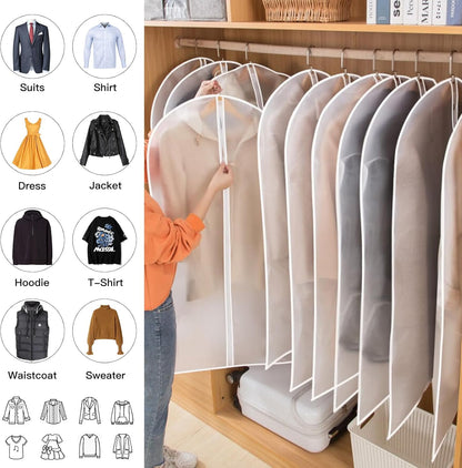 12-Pack Clear Clothes Garment Bag | PEVA Hanging Suit Storage