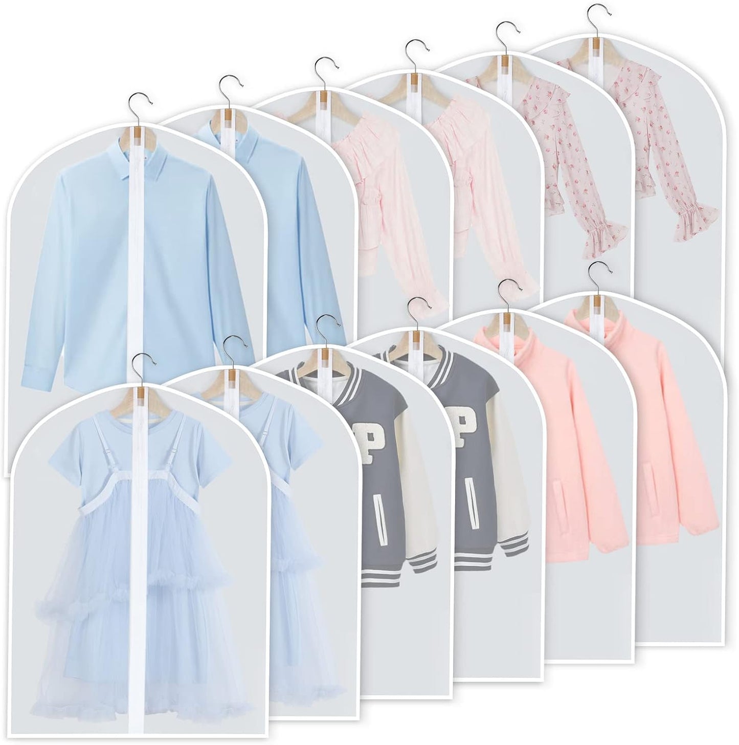 12-Pack Clear Clothes Garment Bag | PEVA Hanging Suit Storage