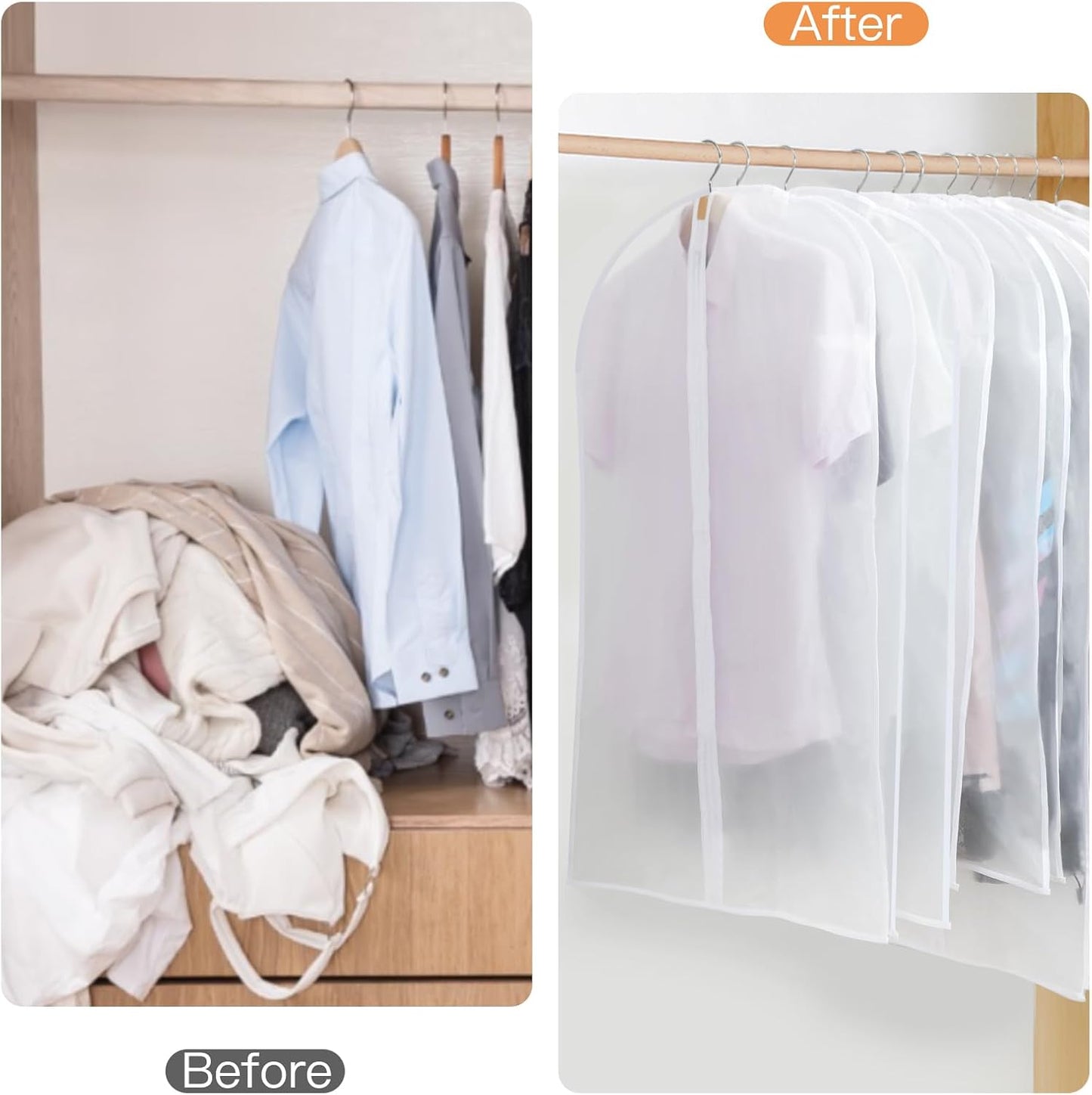 24-Pack Clear Clothes Garment Bag | PEVA Hanging Storage Covers