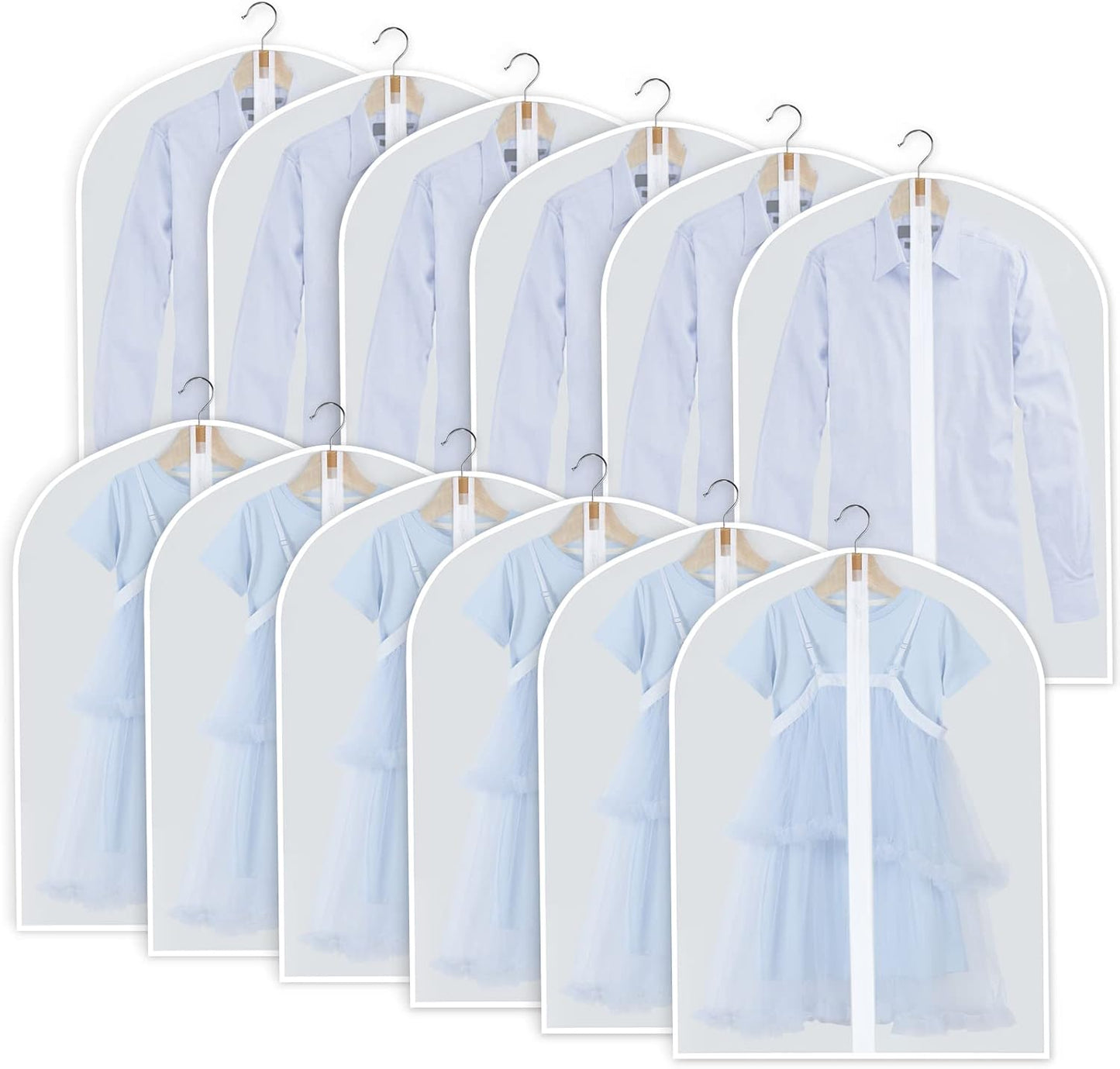 12-Pack Clear Clothes Garment Bag | PEVA Hanging Suit Storage